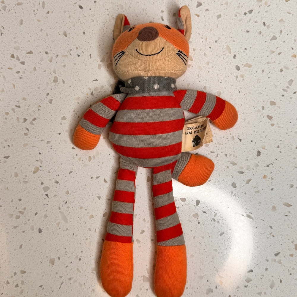 Organic Farm Buddies Apple Park Frenchy Fox Plush Rattle Toy‎ Orange Cotton
